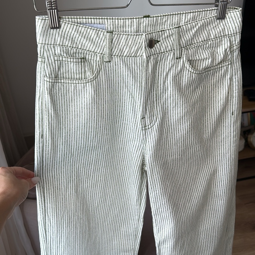 ZARA High-Rise White & Green Striped Pants, Size EUR 36 / US 4 - Picture 3 of 9